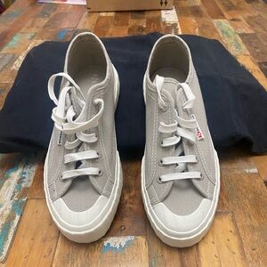 Superga Beige/Gray Platform Canvas Sneakers with White Accents
